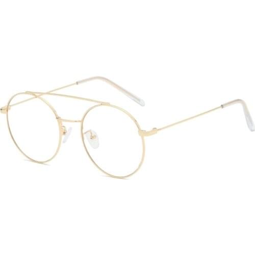 Double Beam RETRO Art Round Flat Lens Glasses Tashion Trend Metal Spectacle Frame Can Be Equipped With Myopia Glasses