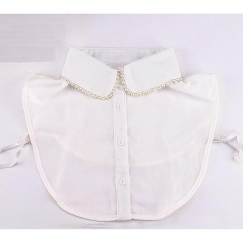 Elegant Women Half Sweater Shirt Fake Collar Peter Pan Pearl Bead False Detachable Collar Chiffon Lapel Blouse Tops Accessories