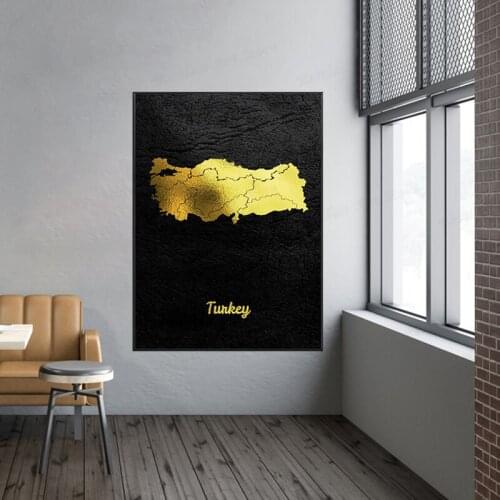 Golden Map Art Turkey Canvas Poster Home Decor Painting No Frame