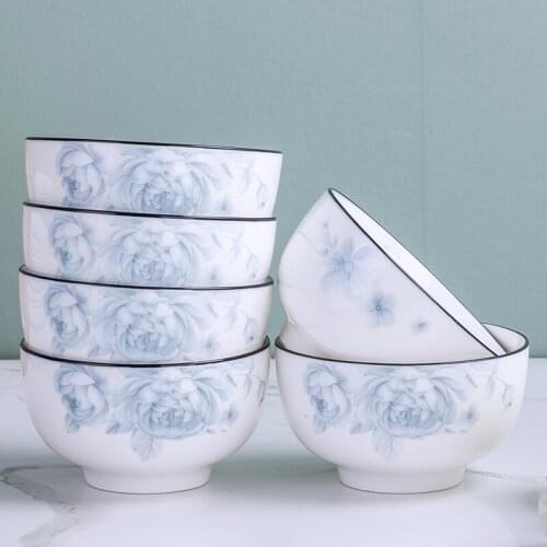 Korean Chinese Flower Ceramic Noodle Soup Bowl High Temperature High Quality Vaisselle Cuisine Porcelain Tableware ED50TW