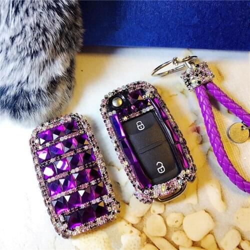 LUNASBORE Diamond auto Key Cover Case Shell for Volkswagen Passat/POLO/Sagitar/Tiguan folding key accessories