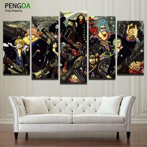 Wall Decoration Oil Painting Modern Canvas Art Pictures Frame 5 Panel ONE PIECE Anime Cartoon Characters HD Print Poster PENGDA