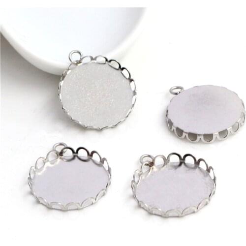 No Fade ) 10pcs 20mm Inner Size Stainless Steel Material Simple Style Cabochon Base Cameo Setting Charms Pendant Tray (T5-45)