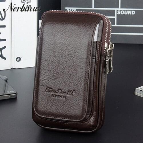 Norbinus Casual Men Genuine Leather Waist Packs Fanny Waist Bag Cell/Mobile Phone Coin Purse Pocket Male Hip Belt Bum Pouch