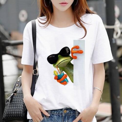 New Harajuku Women white T Shirt Cute funny frog pattern printing Tshirt fashion Female Streetwear Short sleeve Tops T shirt