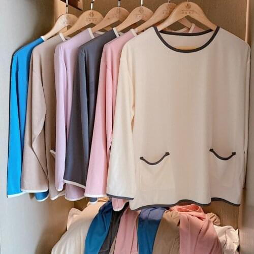 2021 Spring Autumn New Womens Pajamas Sets Solid Color Long Sleeve Trousers Nightwear Loose Comfortable Home Wear Sleepwear