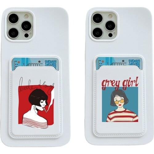 Original Card Bag Phone Case for IPhone 11 12 Pro Max 7 8 Plus XR X XS Max Illustrator girl Silicone Shockproof case Coque Funda