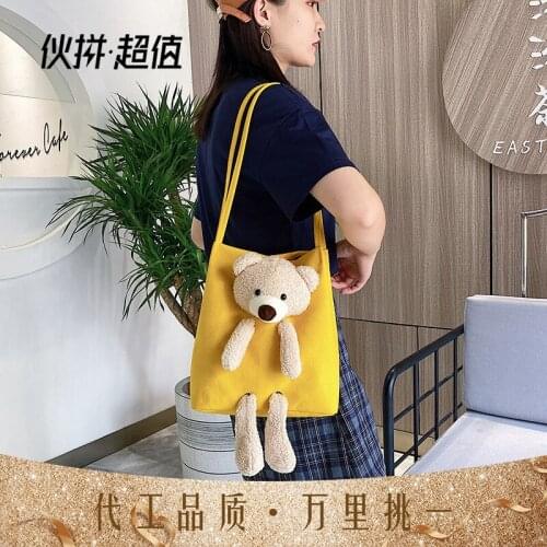 Autumn Bear Bag 2020 New Trendy Net Red Fashion Canvas Bag Womens Shoulder Underarm Bag Wild Hand Bag
