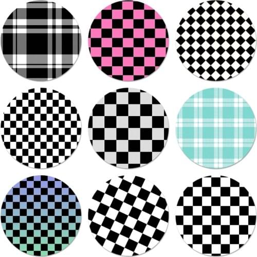 58mm Black white checkered stripe Transparent Icons Pins Badge Decoration Brooches Metal Badges For Clothes Backpack Decoration