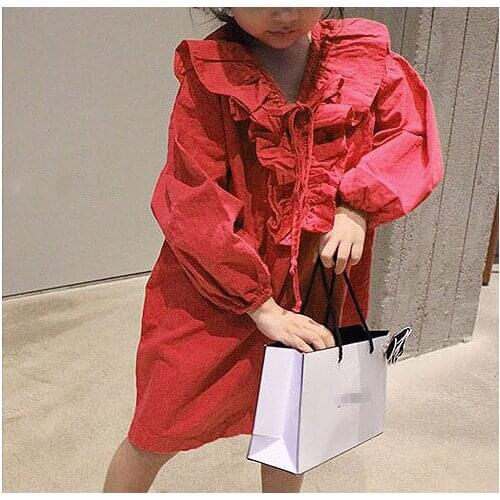 Spring and Autumn Korean version of childrens clothing new girls foreign style ruffled knot fashion dress