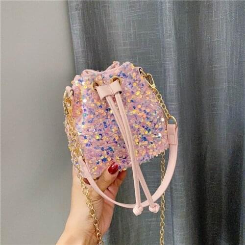2020 Summer Womens Handbag Fashion Shiny Sequin Shoulder Messenger Bags Female Metal Chain Casual Small Bucket bags Crossbody