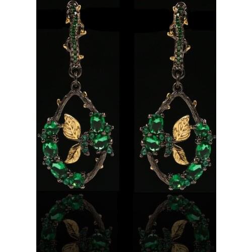 Womens Earrings Long Green Stone Drop Shaped Micro Zircon Two Tone Earrings Earrings Specially Designed For Women For Girls