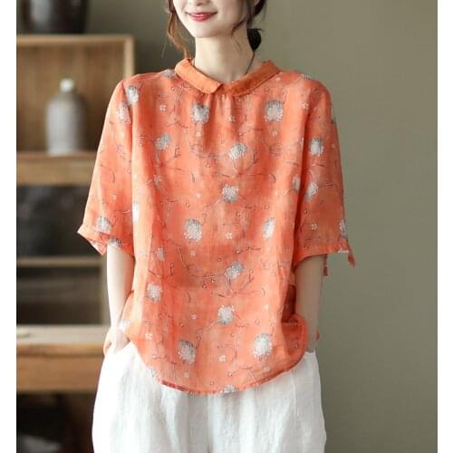 New Women Shirts Summer 21Mori Girl Style Printed Loose Half Sleeve Female Fashion Tops Wild