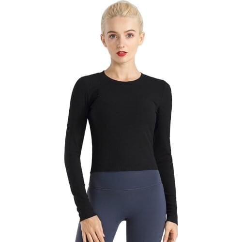 Womens Long Sleeve Workout Shirts Crewneck Yoga Tops Running Yoga Shirts For Women Sportswear Fitted Gym Running