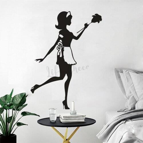 House Cleaning Lady Vinyl Wall Murals Housekeeper Hostess Woman Wall Decal Art Removable Home Decor Wall Sticker