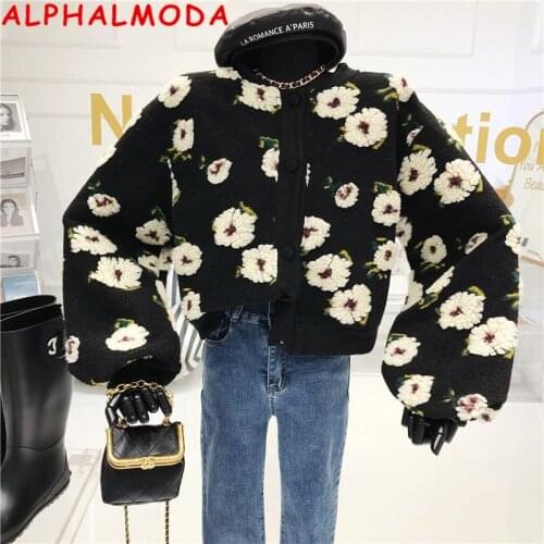 ALPHALMODA Sweet Retro Three-dimensional Flower Short Coat Female 2020 Autumn New Design Heavy Work Trendy Women Quality Sweater