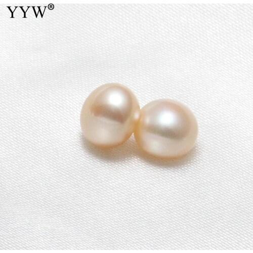 1 Pair Cultured Half Drilled Freshwater Pearl Beads 8.5-9mm Big Size Dome Natural Beads For Earring Pendant Jewelry Finding Pink