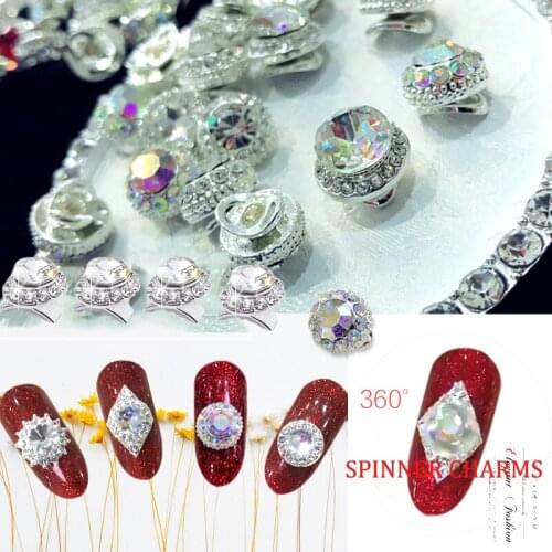 1Pc 3D Spinning Nail Art Alloy Jewelry Rhinestone Charms Rotational Accessories Crystal Glass For Manicure Nails Decorations