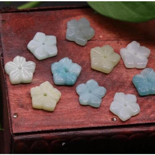 12mm 2pcs Natural Stone Charms Carving Flowers Cherry Blossoms Loose Beads Charms For DIY Jewelry Making Accessories
