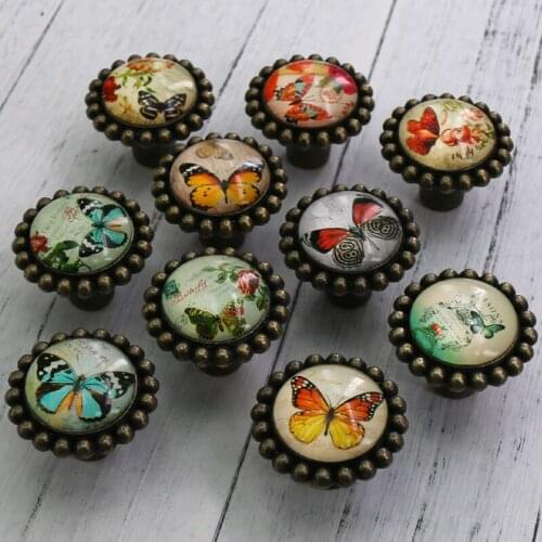 1x Butterflies Decorated Zinc Alloy Drawer Cupboard Cabinet Drawer knobs Handmade Vintage Bronze Dresser Knobs furniture pull
