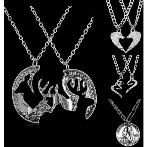 2pcs Puzzle Kissing Deer tortoise fox Animal Pendant Necklace Best Friend Couples Lovers Gifts Unisex Women men Jewelry Charm