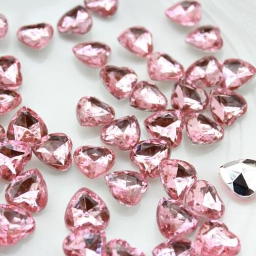 800pcs adorable pink faceted 3D Prismatic Heart Shaped Crystal rhinestone focal point 12mm
