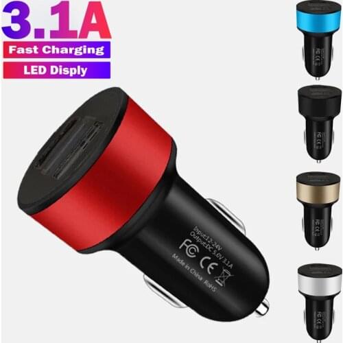Car Charger Mobile Phone Fast Charging For Samsung A50 Honor 10 Lite LED Display Quick Charge Dual USB Car Charger Universal