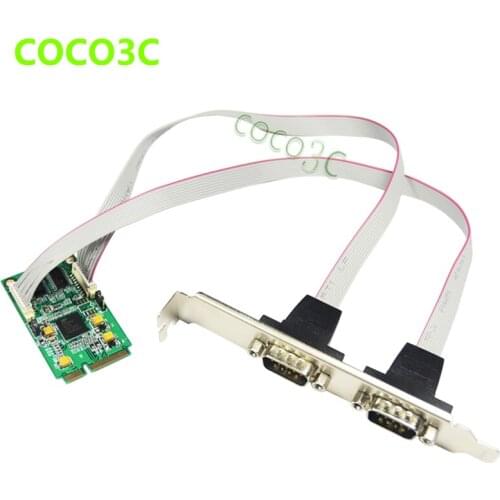 Free shipping Mini PCIe To 2 RS-232 Ports adapter for Mini ITX motherboard Mini PCI express 2 Serial DB9 Ports Controller Card