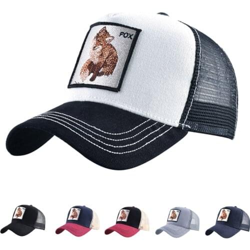 Men Animal Embroidered Fox Mesh Baseball Caps Hip-Hop Trucker Unisex Outdoor Sport Sunhat Women Breathable Snapback Adjust Hat