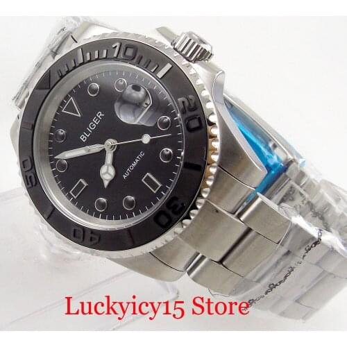 BLIGER Logo Self Winding Men Watch Brushed Bezel 40mm Silver Color Case Sapphire Glass Date MIYOTA Movement Wristwatch