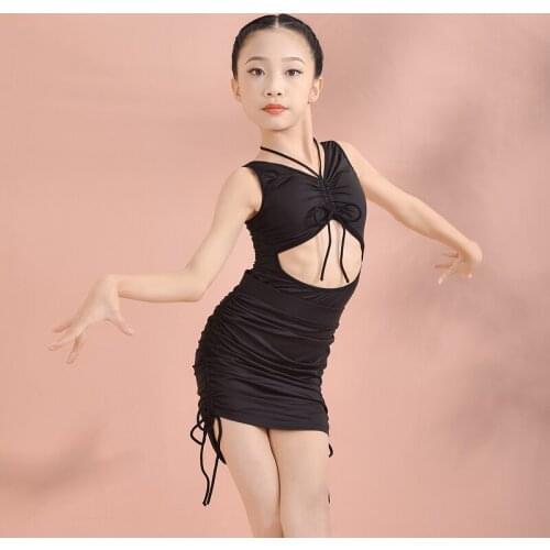 Black Ballroom Dancewear For Girls Latin Dance Outfits Designer Dress Amrican Clothing Salsa Dance Dresses Kids Ropa JL1314
