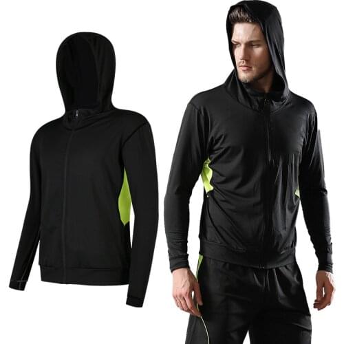 Black sports jacket male running outdoor leisure long-sleeved hooded fitness clothing basketball training suit