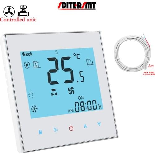 Dual Sensor 0-10V Air Proportional Valve Thermostat for 24V 95-240V 3 Speed Fan Coil Units Air Conditioning