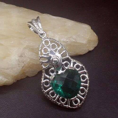 Gemstonefactory Jewelry Big Promotion 925 Silver Heart Shape Green Topaz Women Ladies Mom Gifts Necklace Pendant 20213835