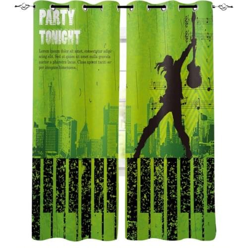 Guitar Keys Music Symbol House Green Curtains for Childrens Bedroom The Living Room Kids Window Treatments for Kitchen Drapes