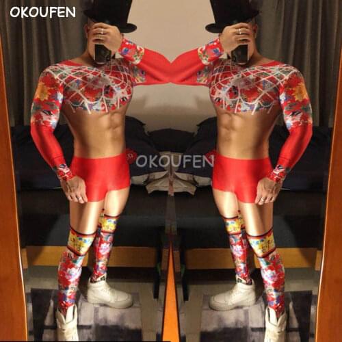 Chinese wind Dragon Robe 3d print Stage Costume Bar Nightclub Male Singer DJ Dance wear party performance clothing