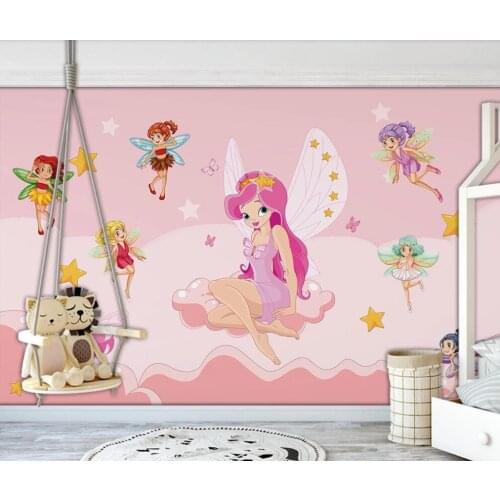 Customized large-scale 3D mural wallpaper hand-painted cartoon fairy fairy wings pentagon nebula childrens room background wall