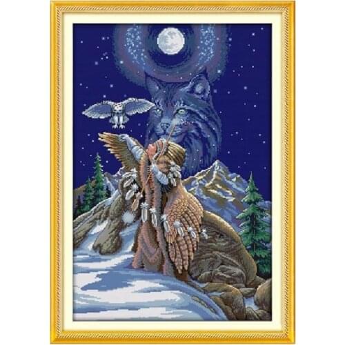 Sacred Connection Eagle Wolf Painting Counted Print On Canvas DMC 11CT 14CT Chinese Cross Stitch Kits Needlework Sets Embroidery
