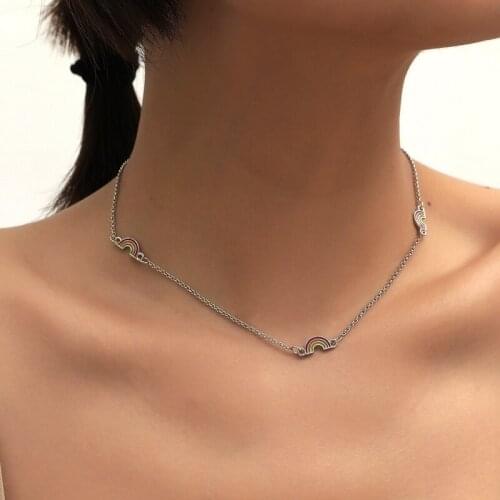 Fashion Rainbow Choker Necklace For Kids Girls Charm Women Sweater Chain Necklace Beautiful Jewelry Best Birtyday Gift