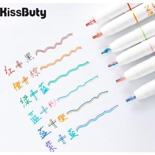 6pcs/box 2 Lines Pen Set Double Lines Art Markers Pen Marker Lettering Pen Bullet diary pen Drawing Pens School Stationery