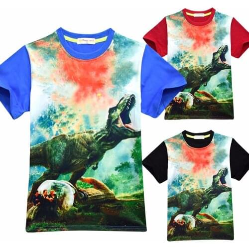 New Dinosaur T-shirt childrens Tyrannosaurus short-sleeved Tyrannosaurus Park 2 dinosaur baby boys short sleeve 3-10 Year