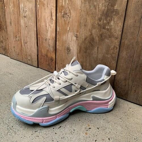 QZYERAI Brand New Style Womens Shoes Vulcanized Shoes Leather Cowhide Lace-up Running Shoes Sneakers Platform