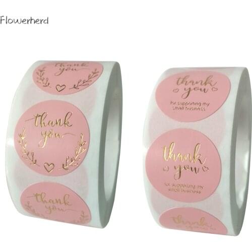 One Roll Thank You Pink Round Sticker Baking Decoration Handmade Label Party Festival Decoration Craft Supplies Christmas Decors