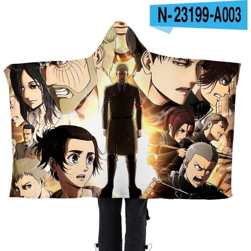 Attack On Titan Cartoon Pattern Flannel Cap Heating Comfortable Blanket Home Office Travel Hood Wearing Portable Cape 3 Sizes