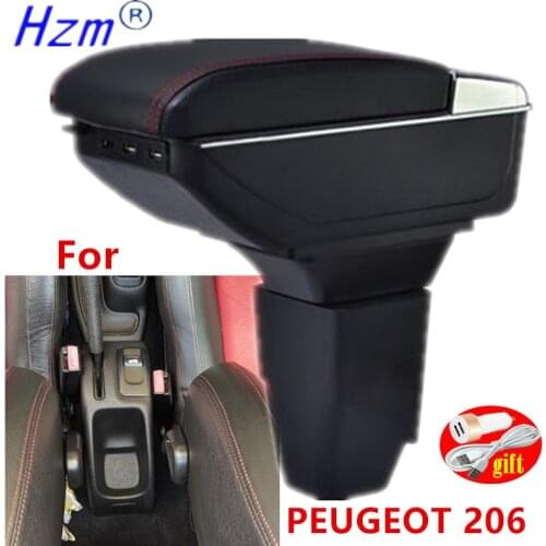 For PEUGEOT 206 Armrest For PEUGEOT 206 Car Armrest box Retrofit parts Storage box car accessories Interior with USB LED light