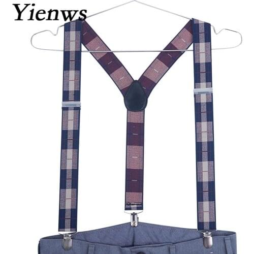 Yienws Men Suspenders 3 Clip Jacquard Suspenders Man for Pants Polka Dot Elastic Strap Mens Braces for Trousers 120cm YiA129
