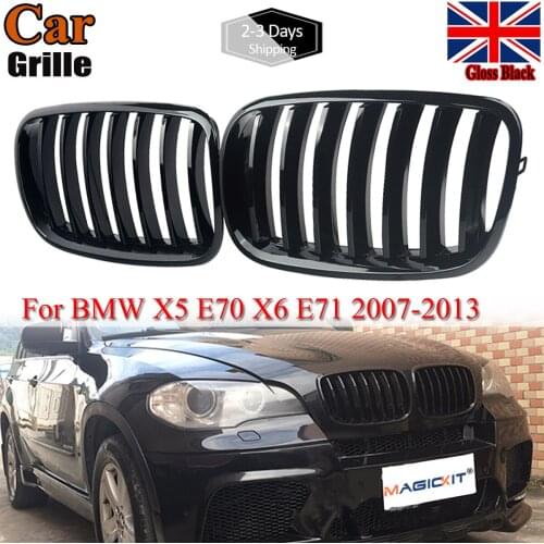 MagicKit 1Pair Front Gloss Black Grilles Kidney Grill for BMW X5 X6 E70/E71/E72 2007-2014