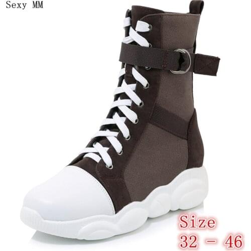 Spring Autumn Winter Platform Flat Shoes Women Mid Calf Boots Woman Short Snow Boots Plus Size 32 33 - 40 41 42 43 44 45 46