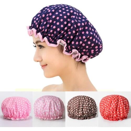 Shower Cap Bath Hat PEVA Waterproof Double Layer Women Supplies Bathroom Accessories Shower Hair Cover