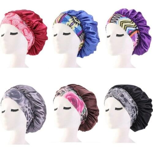 Womens Satin Solid Wide-brimmed Sleeping Hat Night Sleep Cap Hair Care Bonnet Nightcap For Women Men Unisex Cap